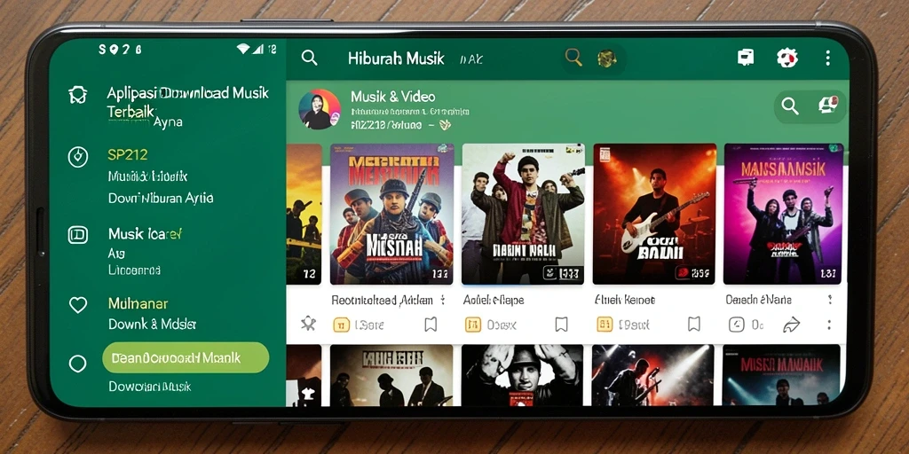 Antarmuka menarik SP212 dengan fitur Download Musik yang intuitif.