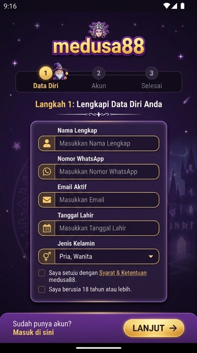 Tampilan halaman daftar medusa88